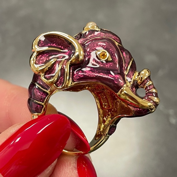 Kenneth Jay Lane Jewelry - Purple Kenneth Jay Lane Enamel Good Luck Elephant Ring